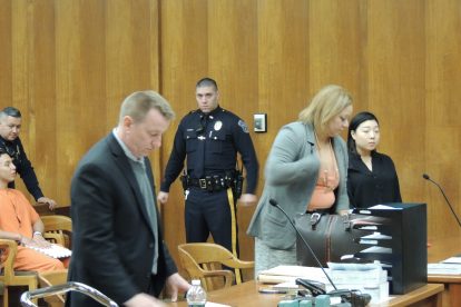 Prosecutor Martin Delaney, attorney Wanda Akin of Newark, defendant Christine Ko