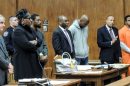 Assistant Prosecutor David Calviello, defense attorney Aishaah Rasul, defendant Louis Lucas, defense attorney Landry Belizaire, defendant Jerry Montgomery, defense attorney Ian Silvera, defendant Darrius J. Brown.