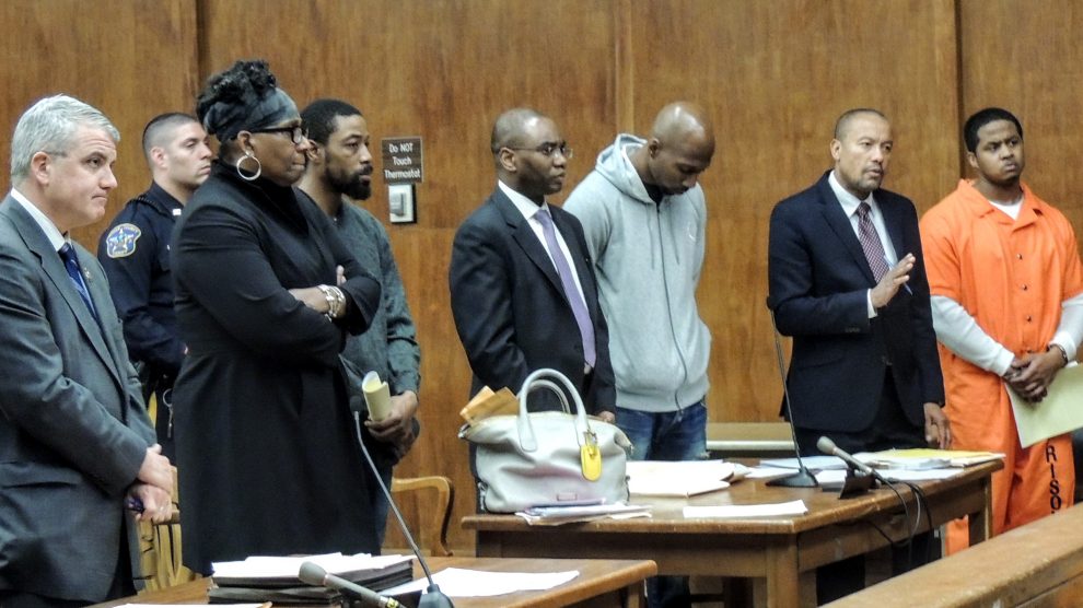 Assistant Prosecutor David Calviello, defense attorney Aishaah Rasul, defendant Louis Lucas, defense attorney Landry Belizaire, defendant Jerry Montgomery, defense attorney Ian Silvera, defendant Darrius J. Brown.