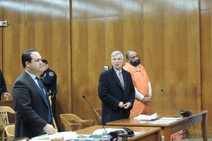 Prosecutor Anthony Talarico, defense attorney Michael DeBlis, defendant Michael Sampson