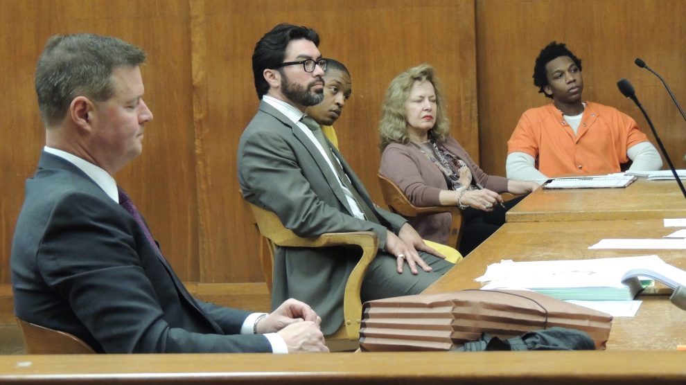 Prosecutor Paul DeGroot, Homicide; defense attorney Jose Torres of Passaic, defendant Nyje "Mookie" Johnson, defense attorney Diane D'Alessandro of West Milford, defendant Jeavonte Dennis.