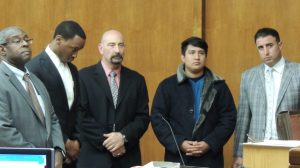 Defense attorney Walter Nealy of Englewood, defendant Nakeem Gardner, defense attorney John Latoracca of Rutherford, defendant Christian Lopez of Secaucus, defense attorney Jonathan Bruno of Rutherford.